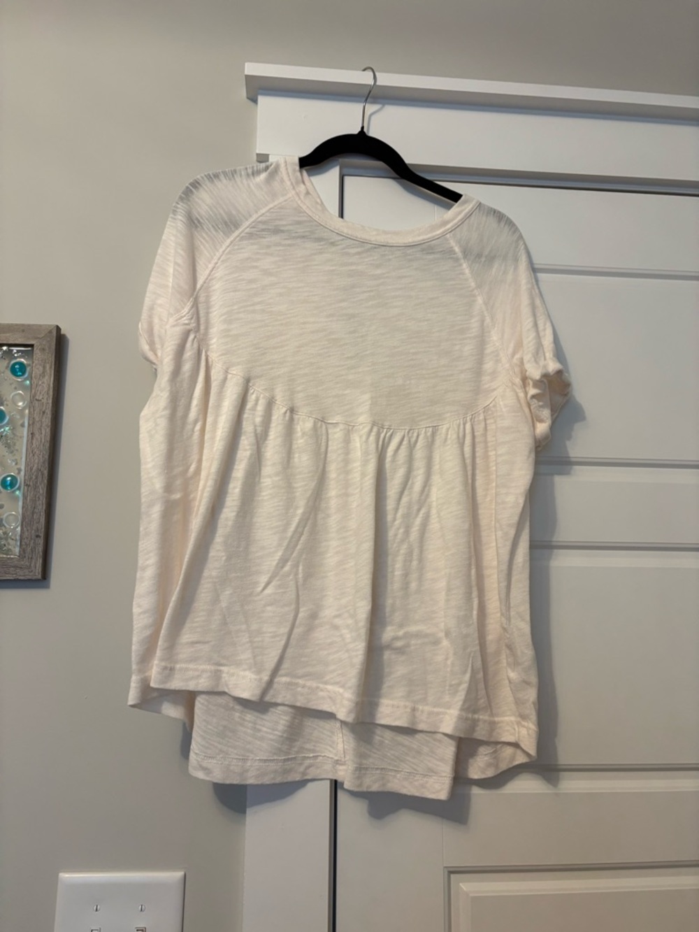 American Eagle Outfitters Cream Short-Sleeve Peplum Tee